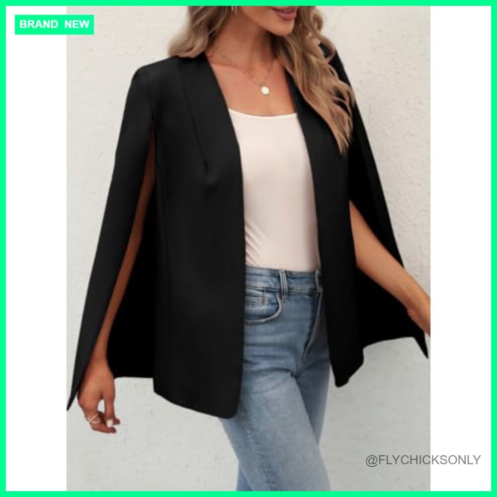 Polyester Spandex Cape Blazer Split Sleeve Open F… - image 3